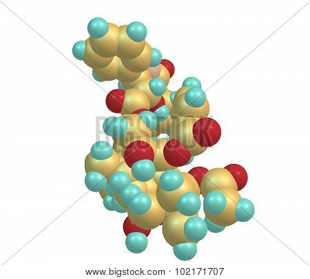 Paclitaxel is a mitotic inhibitor used in cancer chemotherapy. It and docetaxel represent the taxane family of drugs. Paclitaxel was discovered in 1962. 3D illustration