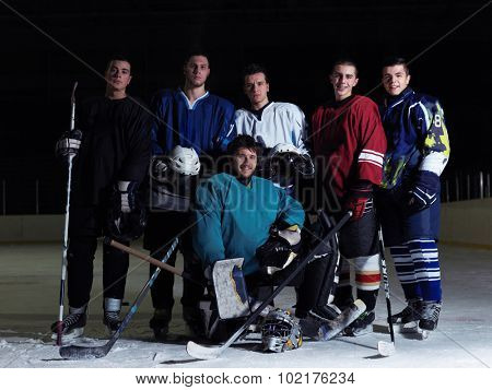 ice hockey players team group portrait in sport arena indoors