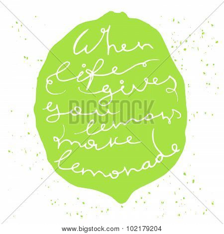 Green silhouette of lemon or lime on white background