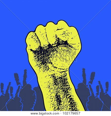 Hand Up Proletarian Revolution. Fist of revolution. Human hand up. Design element. JPEG version.