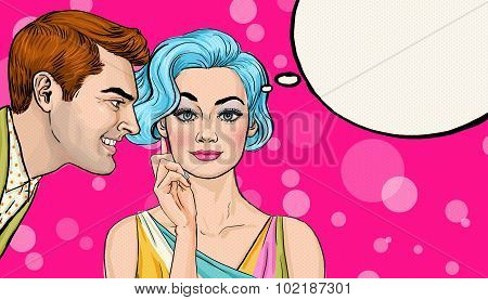 Pop Art Couple. Pop Art love. Shopping Time.Sale and discount time.Love Pop Art illustration .Movie