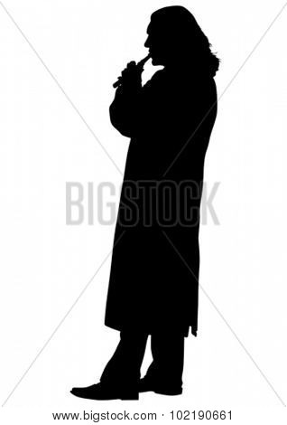 Flutist musician silhouette on a white background