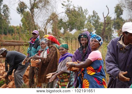 The Recovery Of The Bricks Still Good To A House Collapsed, Pomerini, Tanzania, Africa
