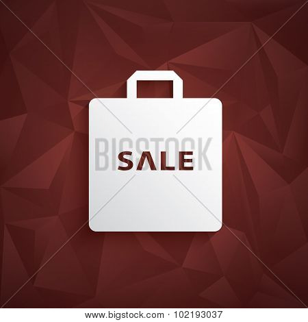 Sale poster template. Low poly vector background. 3d shopping bag icon.
