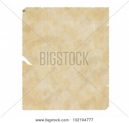Old grungy paper with stains isolated on white