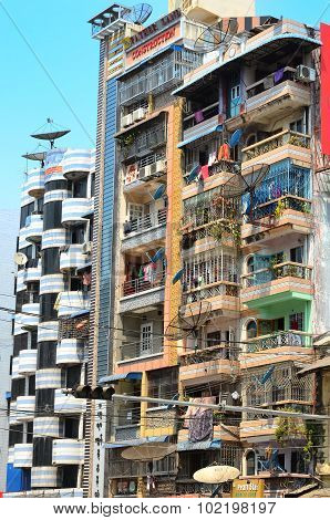 A Street Scape View With Colonial Building In The Town Of Yangon