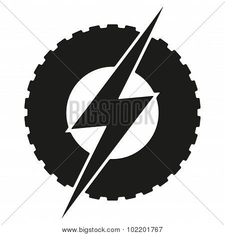 Logotype round wheel with lightning. Eco electric transport theme.