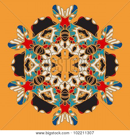 Oriental Postcard With Stylized Mandla Flower Of Warm Colors.