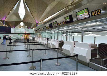SAINT PETERSBURG, RUSSIA - AUGUST 04, 2015: Pulkovo Airport interior. Pulkovo Airport is an international airport serving Saint Petersburg, Russia