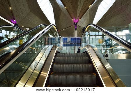 SAINT PETERSBURG, RUSSIA - AUGUST 04, 2015: Pulkovo Airport interior. Pulkovo Airport is an international airport serving Saint Petersburg, Russia