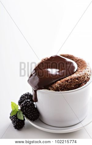 Chocolate souffle with thick glaze