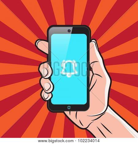 Smartphone in Hand with Alarm Icon on Screen