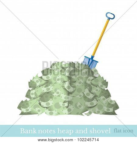 flat  heap of bank note bill with shove
