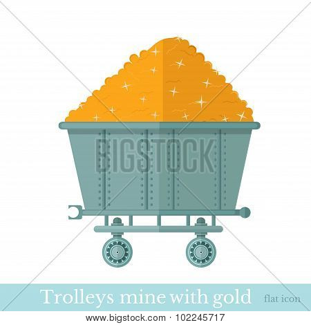 trolley mine with gold nugget on white