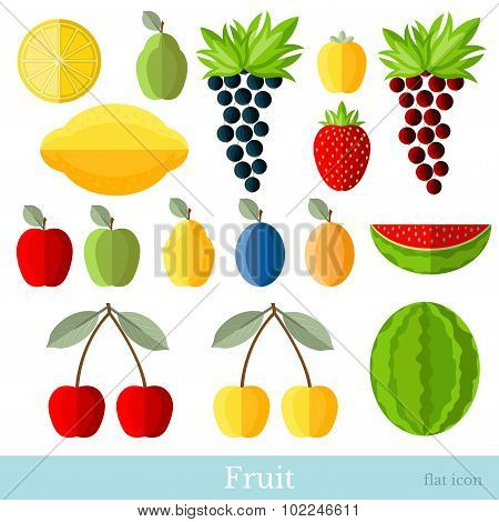 big set of flat style fruit isolatedon white
