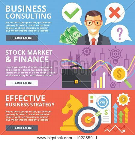 Business consulting, stock market, finance, business strategy flat illustration