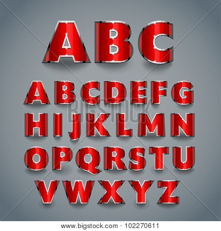 Shiny Red Font. Alphabet Design.