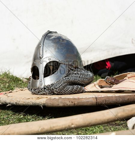 KRAKOW POLAND - APR 7 2015: Cracow Poland. Knight camp during the traditional Medieval festival