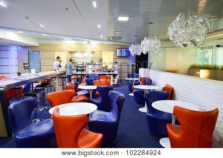SAINT PETERSBURG, RUSSIA - AUGUST 04, 2015: Aeroflot lounge interior. OJSC Aeroflot - Russian Airlines, commonly known as Aeroflot, is the flag carrier and largest airline of the Russian Federation.