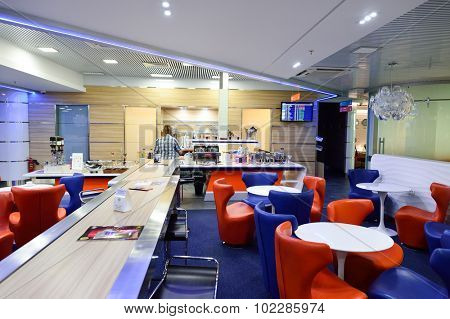 SAINT PETERSBURG, RUSSIA - AUGUST 04, 2015: Aeroflot lounge interior. OJSC Aeroflot - Russian Airlines, commonly known as Aeroflot, is the flag carrier and largest airline of the Russian Federation.