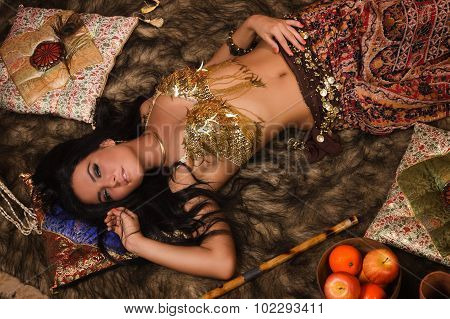 Beautiful Belly Dancer In The Arabic Harem Interior