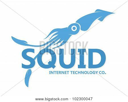 Vector squid logo. Blue squid silhouette