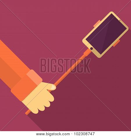 Taking Selfie Photo on Smart Phone concept background.