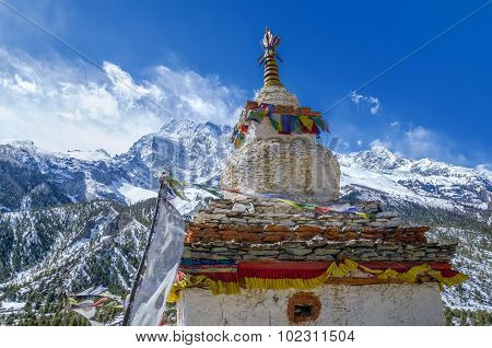 Buddhist Stupa With The Annapurna Iii