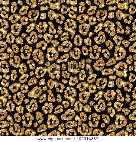 Seamless gold leopard pattern. Shining fashion wild background