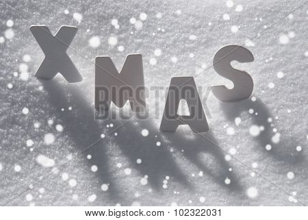 White Christmas Word Xmas On Snow, Snowflakes