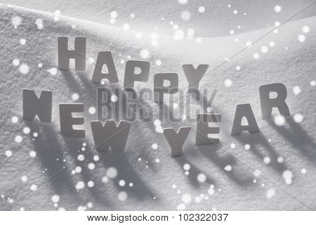 White Christmas Word Happy New Year On Snow, Snowflakes