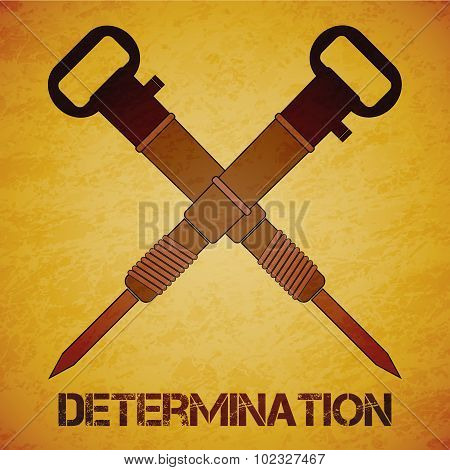 Vector Crossed Jackhammers Over Orange Grunge Background