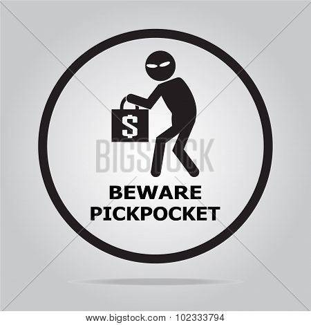 Beware Pickpocket Sign, Thief Icon Illustration