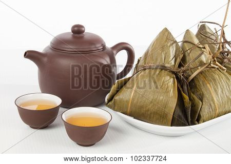 Chinese  Dumplings, Zongzi In White Background