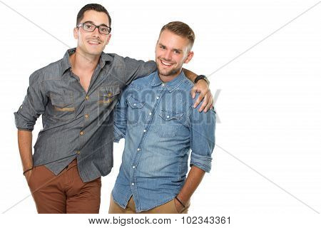 Two Young Man Standing Next To Each Other, Smiling