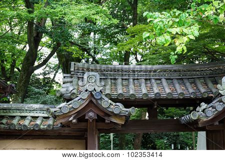 Japanese temple tile roof in park