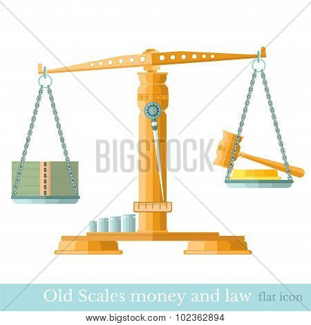 scaleswith money and gavel on different scalepans