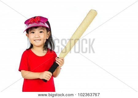 Chinese Little Girl Holding Baseball Bat
