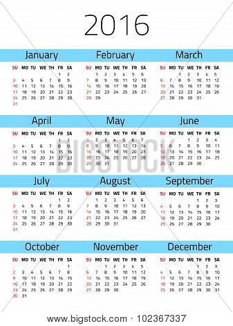 Calendar For 2016 Year