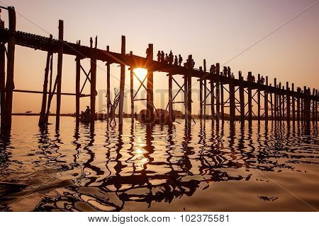 Ubein Bridge at sunrise Mandalay Myanmar