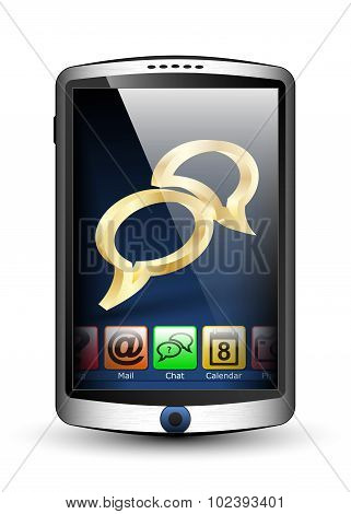 Smartphone With Menu And Chat Icon On The Big Touch Screen. Vector Illustration