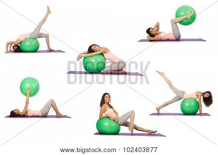 Set of photos with model and swiss ball