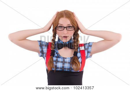 Schoolgirl isolated on the white