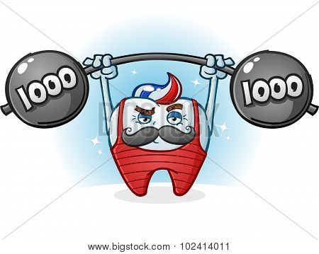 Tooth Retro Body Builder Cartoon Character with Mustache