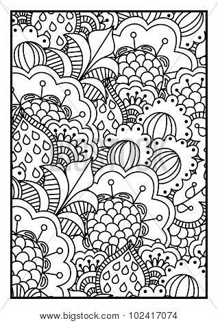 Black and white pattern. Ethnic henna hand drawn background for coloring book, textile or wrapping.