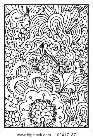 Black and white pattern. Ethnic henna hand drawn background for coloring book, textile or wrapping.