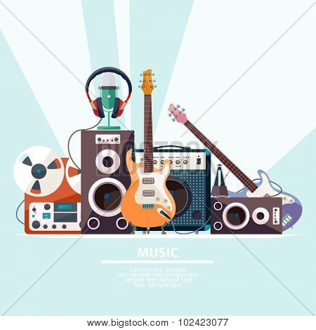 Poster with musical instruments. Flat design.