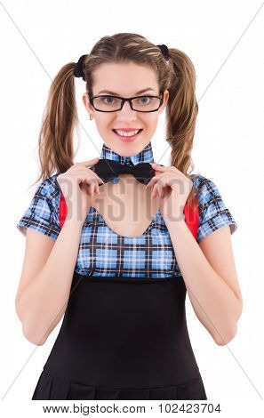 Schoolgirl isolated on the white