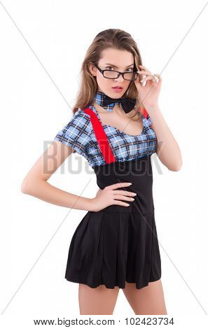 Schoolgirl isolated on the white