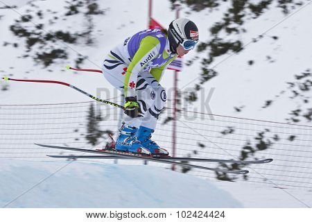 ZAUCHENSEE AUSTRIA. 06 JANUARY 2011.  Iris Dorsch (GER) takes to the air in the first training run for the downhill race part of FIS Alpine World Cup, in Zauchensee Austria.